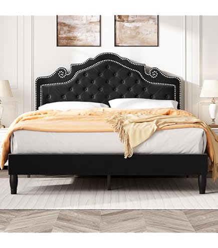 Amazon.com: ACME Furniture Queen Bed, Velvet and Antique